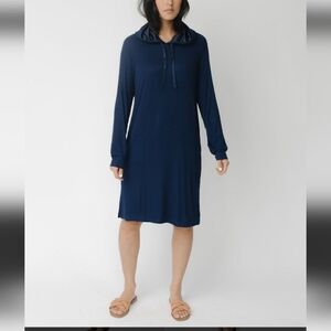 COZY EARTH Rib Knit Bamboo Hoodie Dress XS Navy Blue